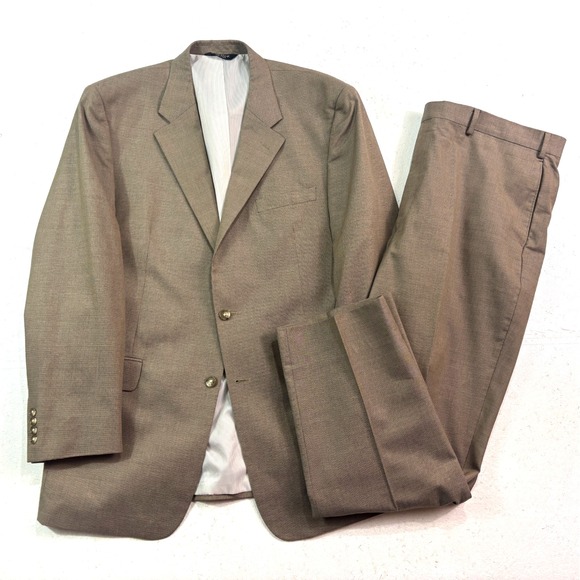 Jos A Bank 46L 43x32 2pc Pant Suit Brown Cotton Wool Flat Front All Season